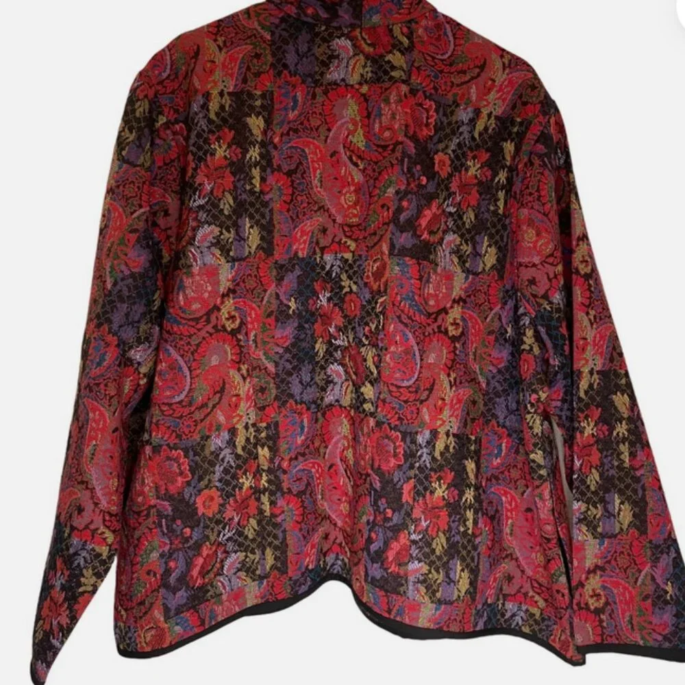 Serengeti Catalog Floral Tapestry Open Jacket | Women’s 3X | Red | Pockets